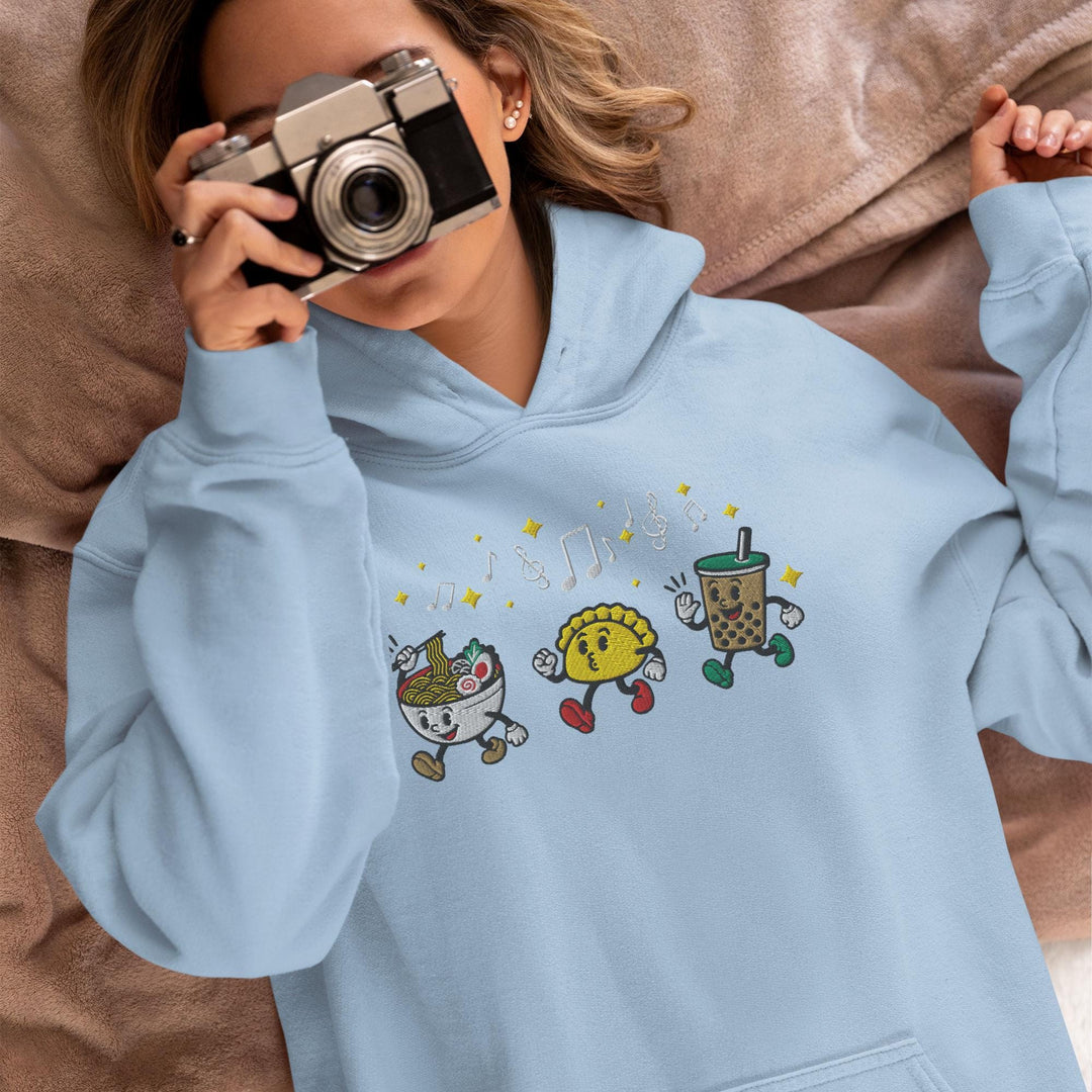 Ramen, Dumpling &amp; Boba Parade Embroidered Hoodie: Heavy Blend Cotton-Poly, Unisex Fit