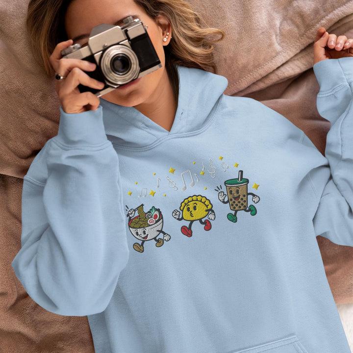 Ramen, Dumpling &amp; Boba Parade Embroidered Hoodie: Heavy Blend Cotton-Poly, Unisex Fit