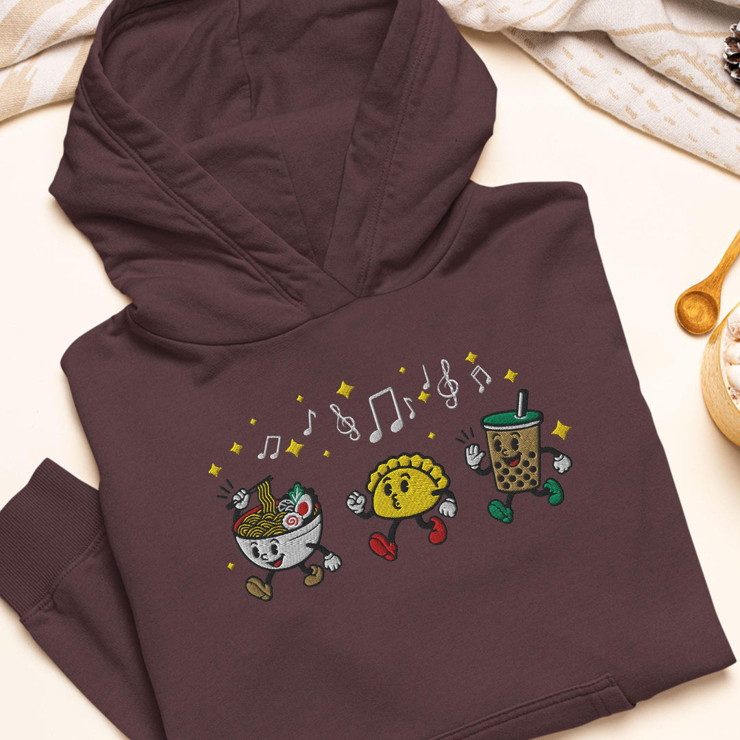 Ramen, Dumpling &amp; Boba Parade Embroidered Hoodie: Heavy Blend Cotton-Poly, Unisex Fit
