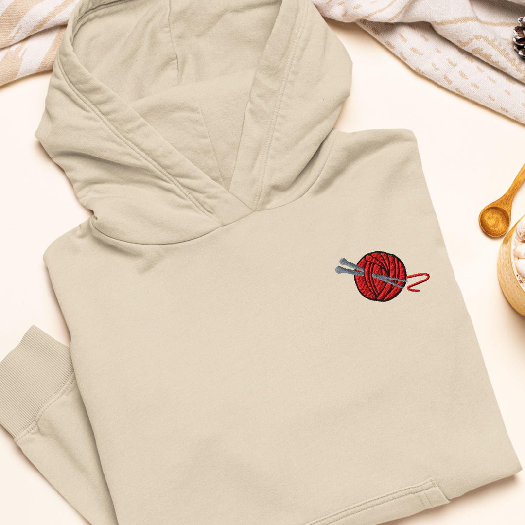 Knitting Needle and Yarn Embroidered Hoodie: Heavy Blend Cotton-Poly, Unisex Fit