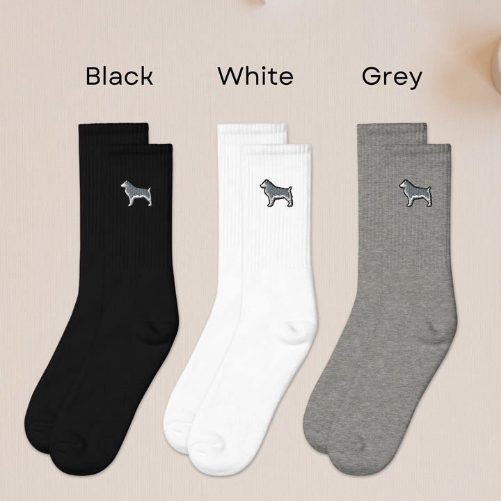 Short Tail Siberian Husky Dog Embroidered Socks: Cushioned Cotton Blend, Made in USA