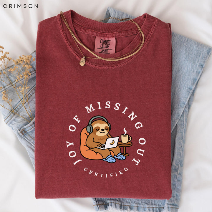 Home Office Sloth Printed JOMO T-Shirt: Comfort Colors®, Garment-Dyed Heavyweight Cotton, Relaxed Unisex Fit