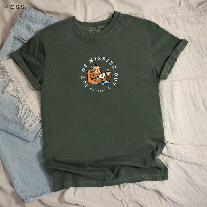 Home Office Sloth Printed JOMO T-Shirt: Comfort Colors®, Garment-Dyed Heavyweight Cotton, Relaxed Unisex Fit