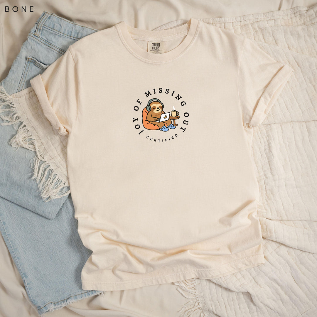 Home Office Sloth Printed JOMO T-Shirt: Comfort Colors®, Garment-Dyed Heavyweight Cotton, Relaxed Unisex Fit