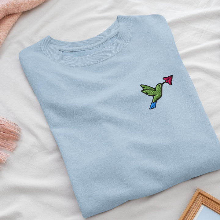 Hummingbird Embroidered Crewneck Sweatshirt: Cotton Blend, Unisex Fit