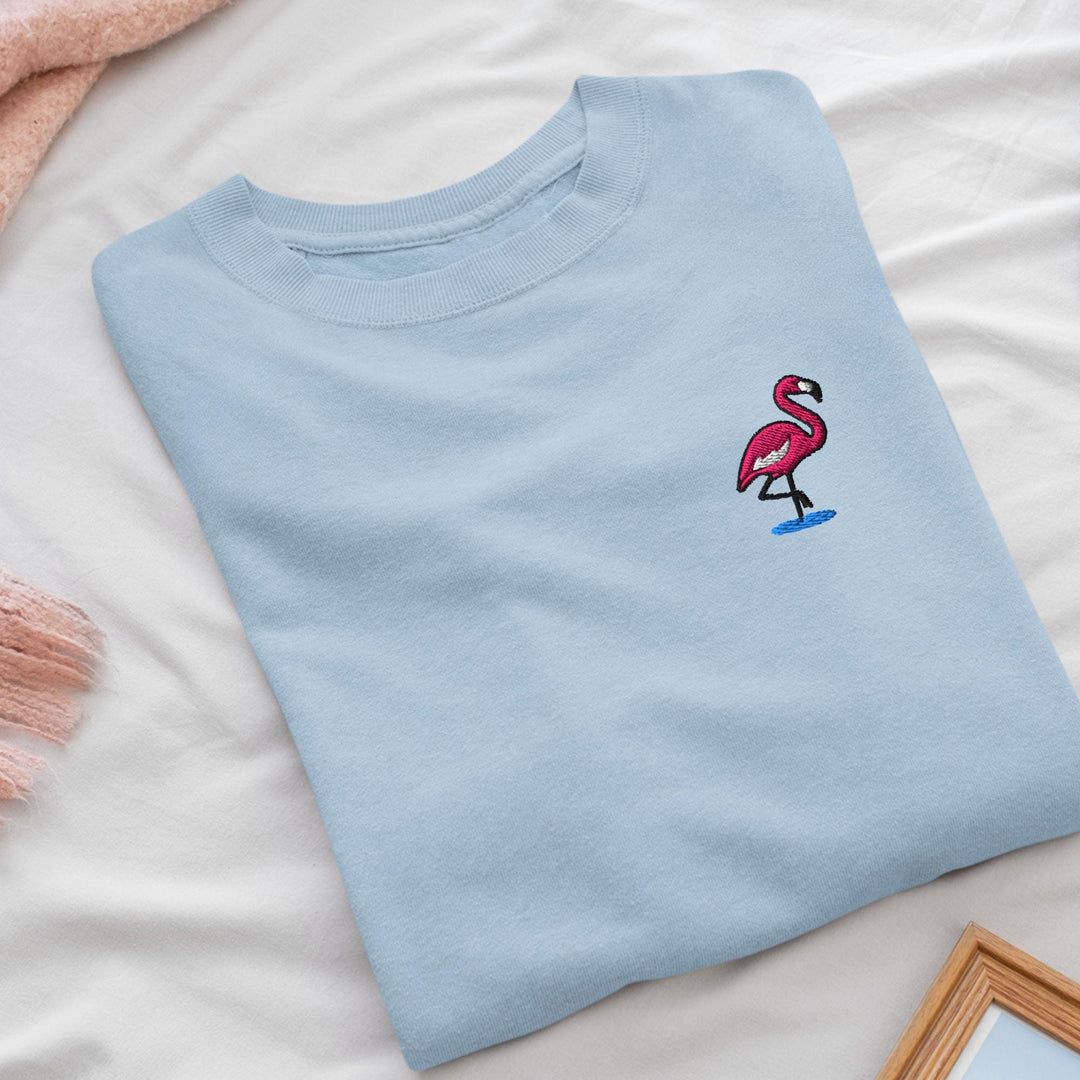 Flamingo in Water Embroidered Crewneck Sweatshirt: Cotton Blend, Unisex Fit