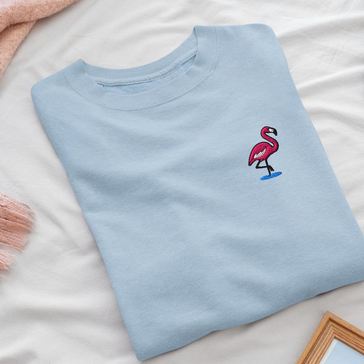 Flamingo in Water Embroidered Crewneck Sweatshirt: Cotton Blend, Unisex Fit
