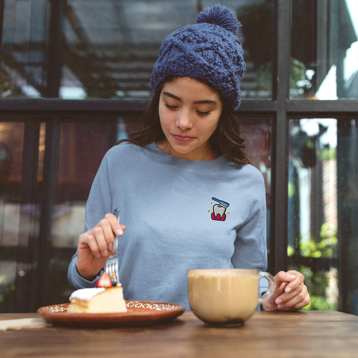 Sparkling Tooth Embroidered Crewneck Sweatshirt: Cotton Blend, Unisex Fit