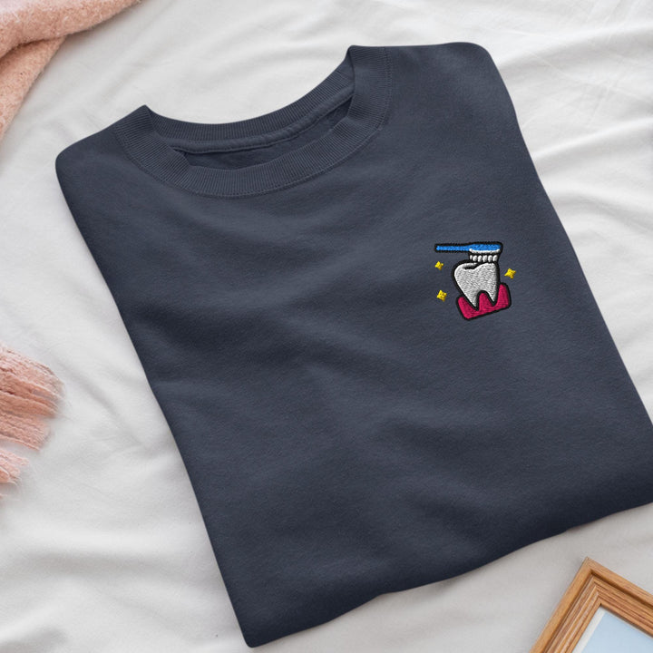 Sparkling Tooth Embroidered Crewneck Sweatshirt: Cotton Blend, Unisex Fit