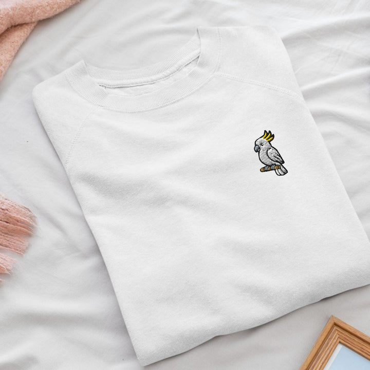 Yellow-Crested Cockatoo Embroidered Crewneck Sweatshirt: Cotton Blend, Unisex Fit