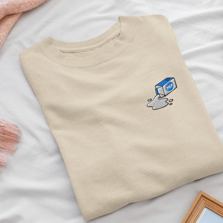Spilled Milk Carton Embroidered Crewneck Sweatshirt: Cotton Blend, Unisex Fit