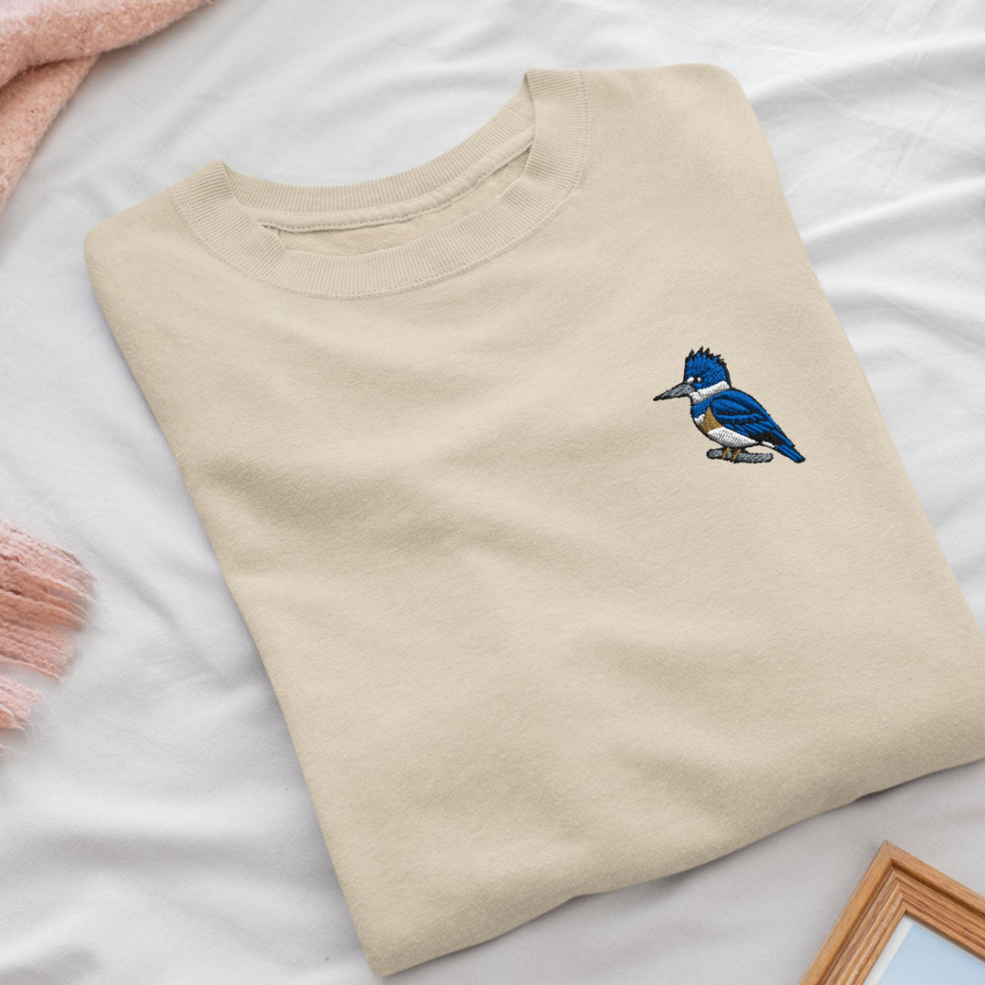 Belted Kingfisher Embroidered Crewneck Sweatshirt: Cotton Blend, Unisex Fit