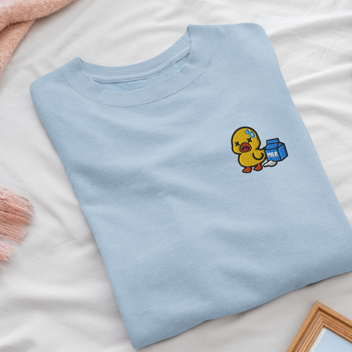 Lactose Intolerant Duck Embroidered Crewneck Sweatshirt: Cotton Blend, Unisex Fit