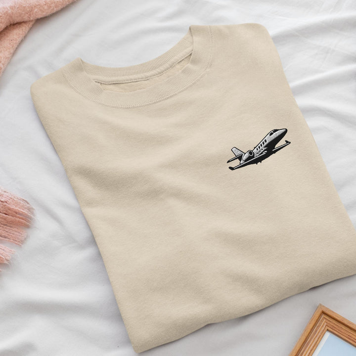 Business Jet Embroidered Crewneck Sweatshirt: Cotton Blend, Unisex Fit