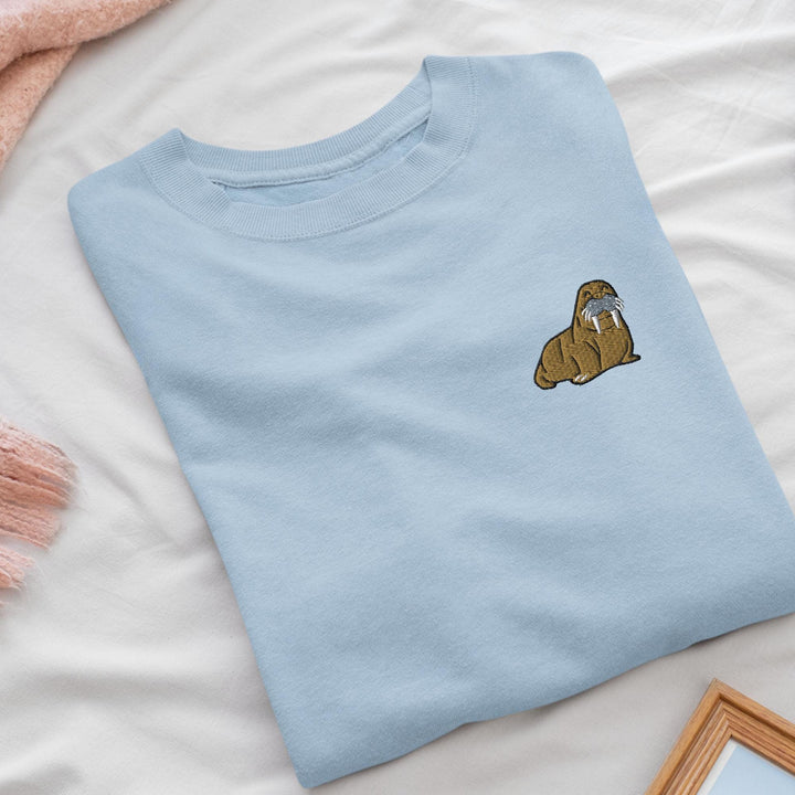 Happy Walrus Embroidered Crewneck Sweatshirt: Cotton Blend, Unisex Fit