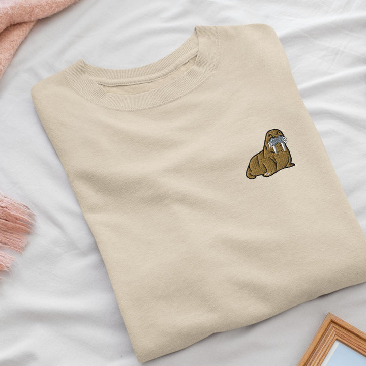 Happy Walrus Embroidered Crewneck Sweatshirt: Cotton Blend, Unisex Fit