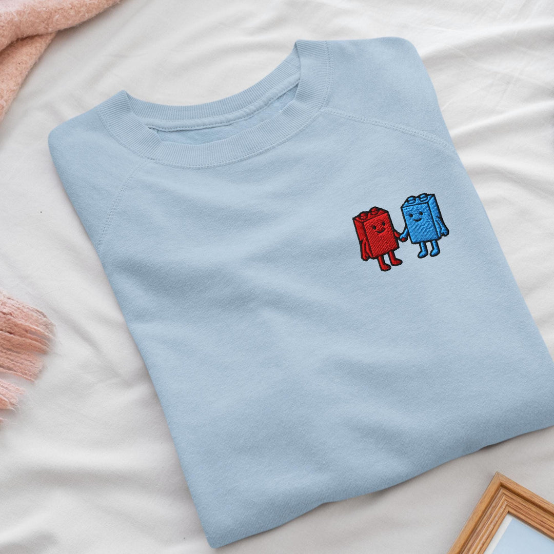 Best Friend Toy Blocks Embroidered Crewneck Sweatshirt: Cotton Blend, Unisex Fit