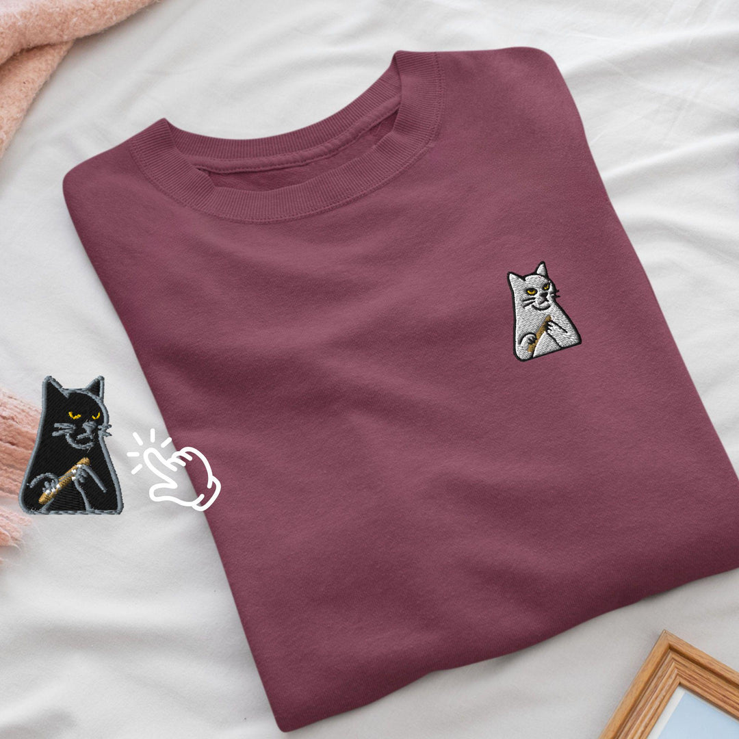 Mr. Pickles Sassy Cat Embroidered Crewneck Sweatshirt: Cotton Blend, Unisex Fit