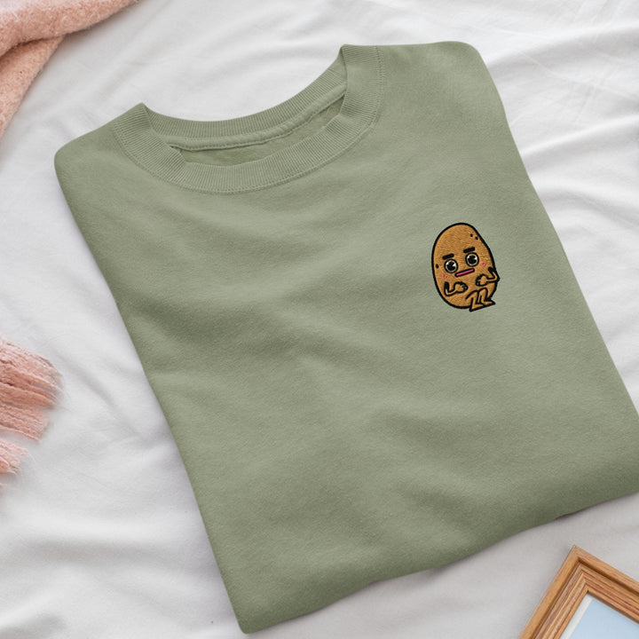 Anxious Potato Embroidered Crewneck Sweatshirt: Cotton Blend, Unisex Fit