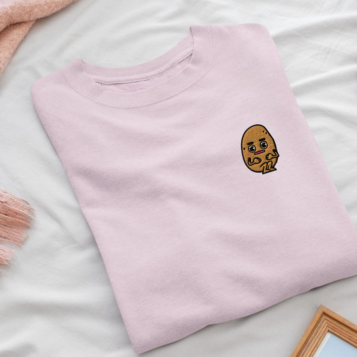 Anxious Potato Embroidered Crewneck Sweatshirt: Cotton Blend, Unisex Fit