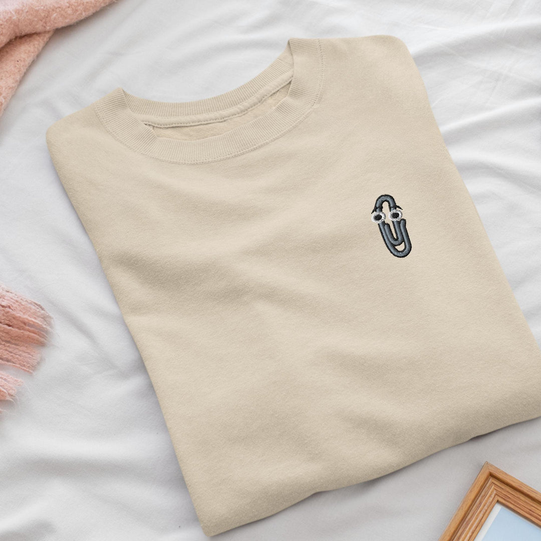 90s Throwback Paperclip Embroidered Crewneck Sweatshirt: Cotton Blend, Unisex Fit