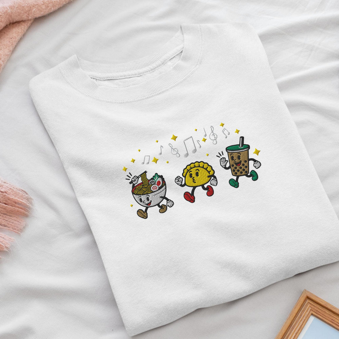 Ramen, Dumpling &amp; Boba Parade Embroidered Crewneck Sweatshirt: Cotton Blend, Unisex Fit