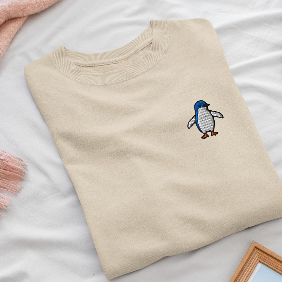 Little Fairy Penguin Embroidered Crewneck Sweatshirt: Cotton Blend, Unisex Fit