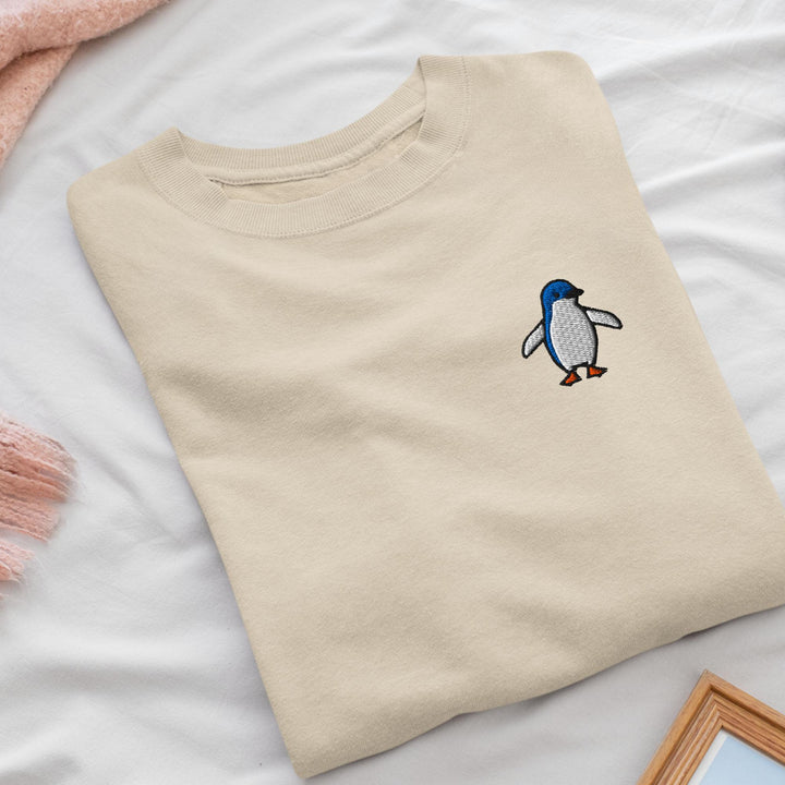 Little Fairy Penguin Embroidered Crewneck Sweatshirt: Cotton Blend, Unisex Fit