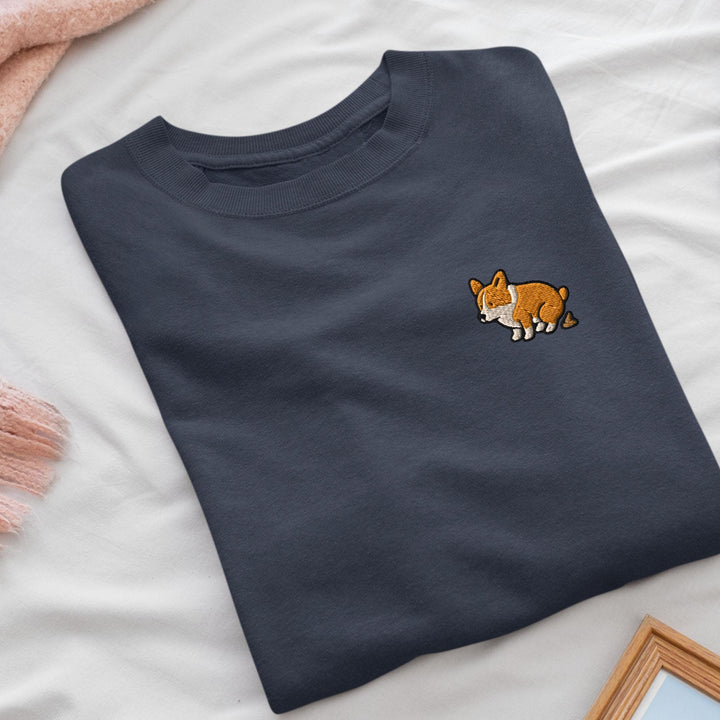 Corgi Pooping Embroidered Crewneck Sweatshirt: Cotton Blend, Unisex Fit