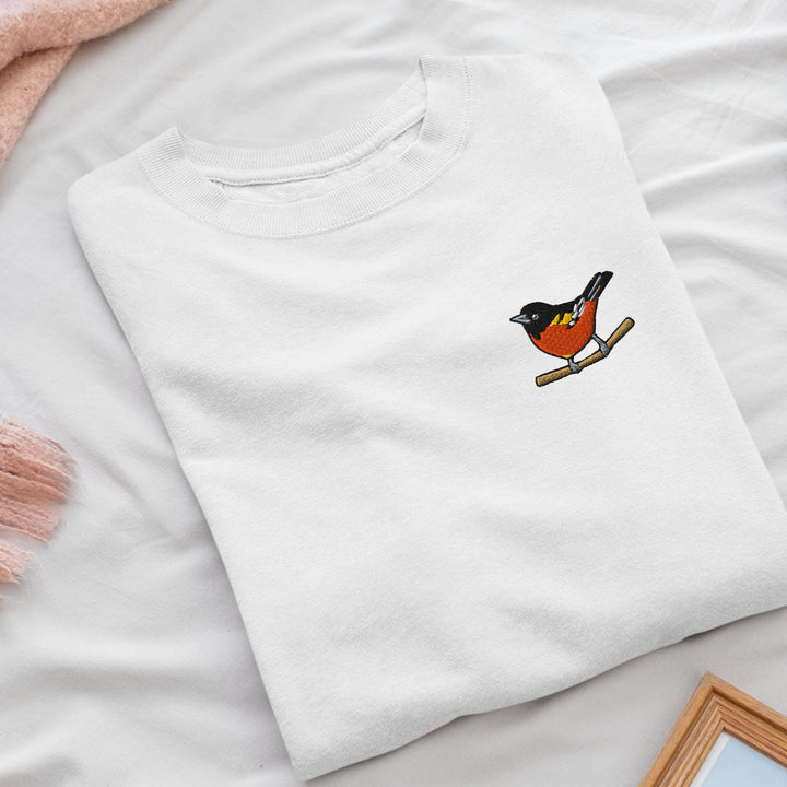 Baltimore Oriole Embroidered Crewneck Sweatshirt: Cotton Blend, Unisex Fit