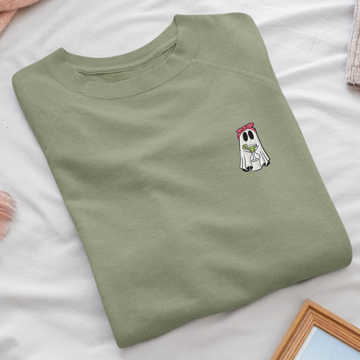 Daiquiri Cocktail Ghost Embroidered Crewneck Sweatshirt: Cotton Blend, Unisex Fit