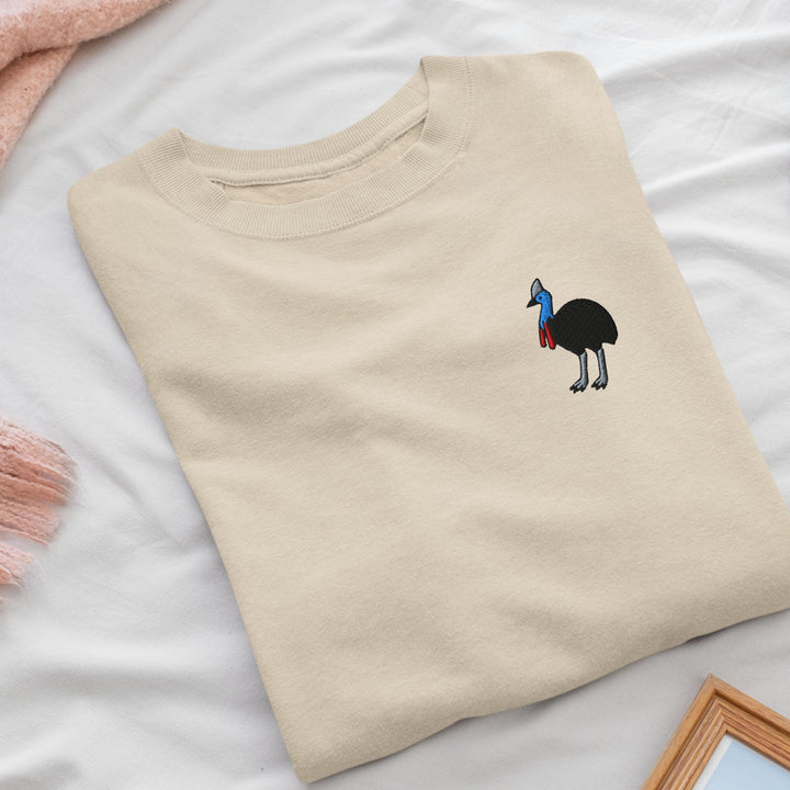 Southern Cassowary Embroidered Crewneck Sweatshirt: Cotton Blend, Unisex Fit