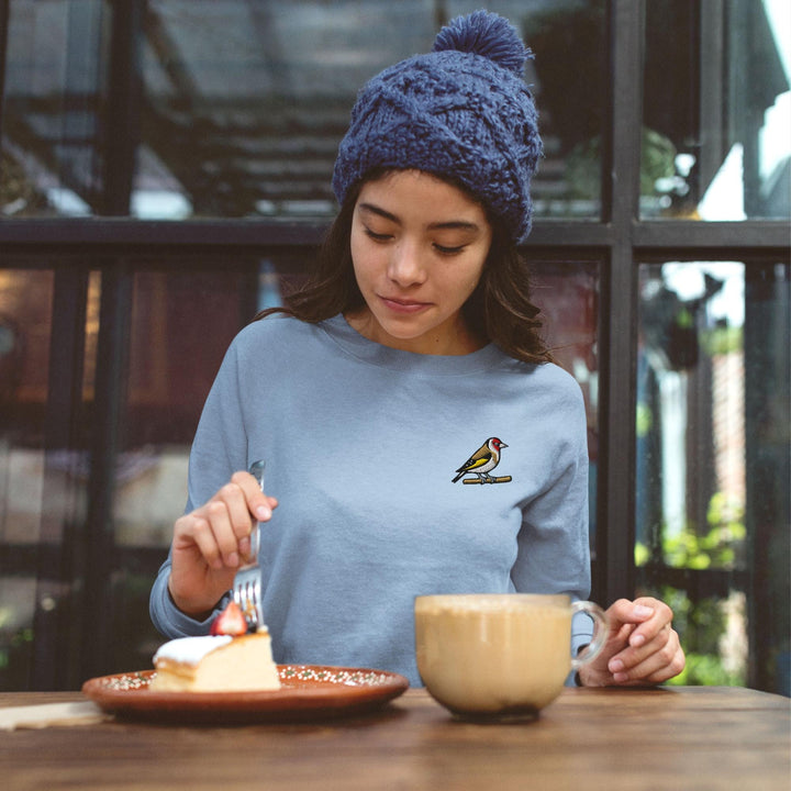 European Goldfinch Embroidered Crewneck Sweatshirt: Cotton Blend, Unisex Fit