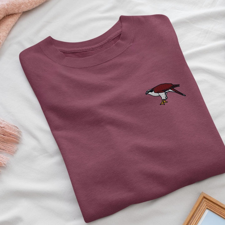 Eurasian Goshawk Embroidered Crewneck Sweatshirt: Cotton Blend, Unisex Fit