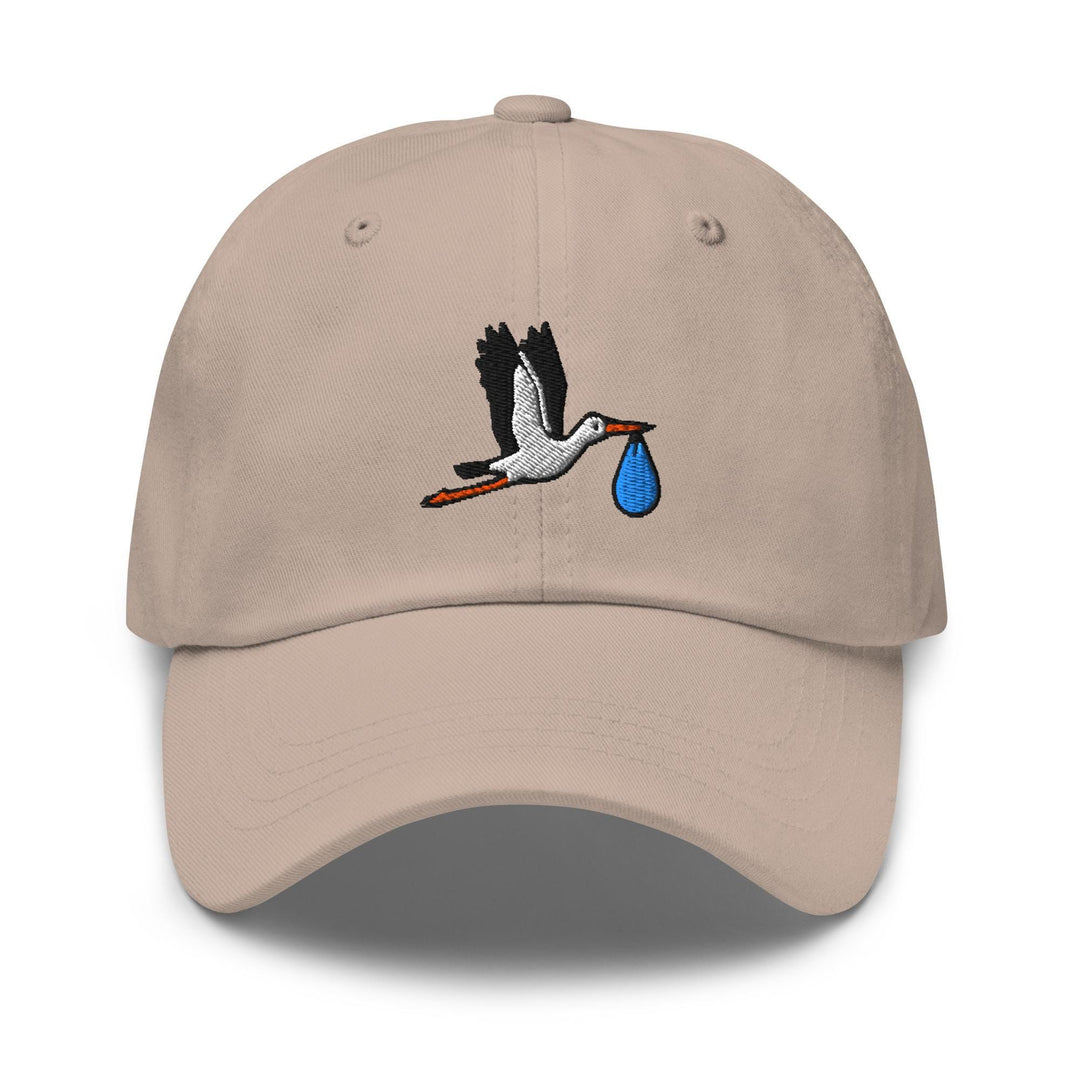 Flying Stork with Baby Bundle Embroidered Dad Cap: Chino Cotton Twill Adjustable Unisex Hat