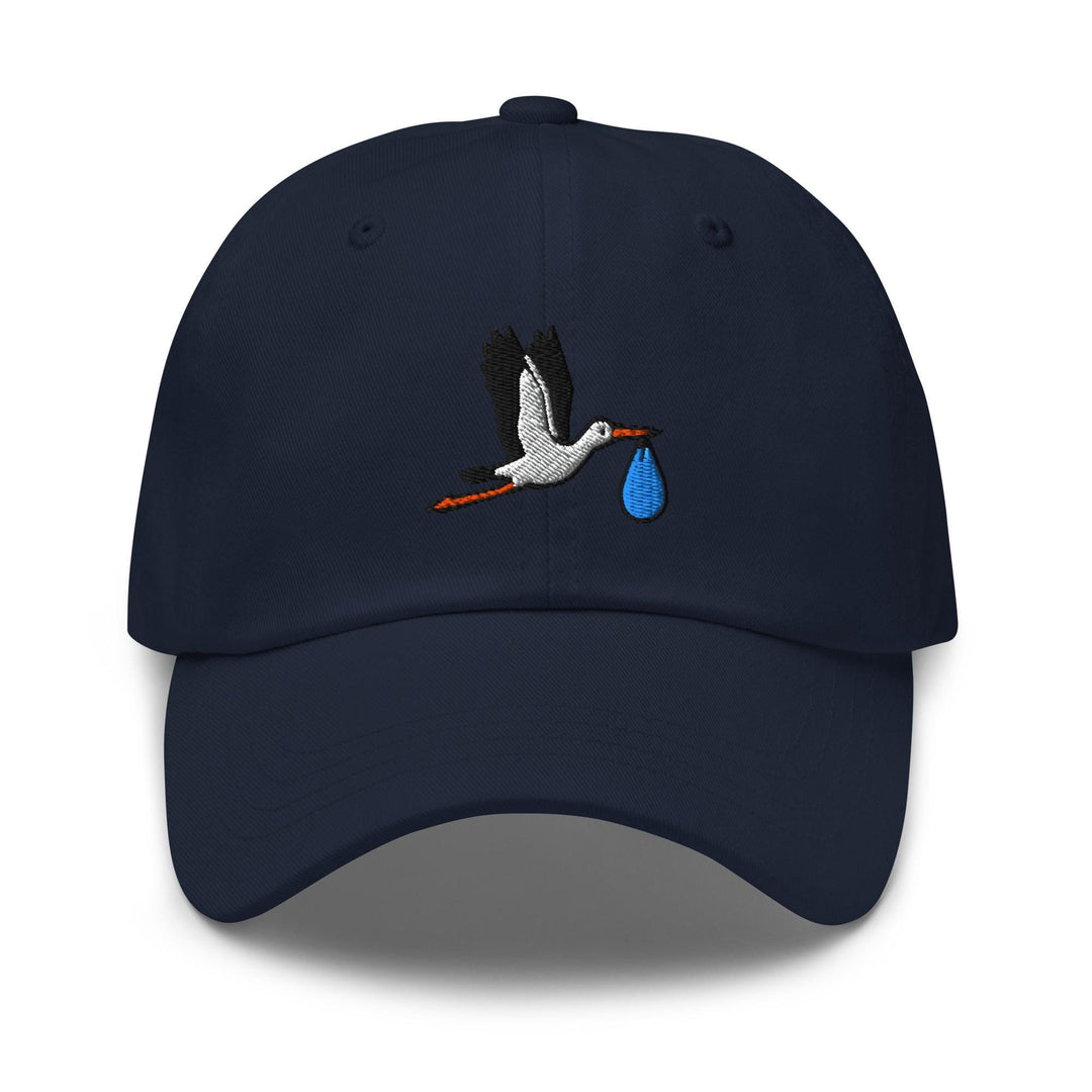 Flying Stork with Baby Bundle Embroidered Dad Cap: Chino Cotton Twill Adjustable Unisex Hat
