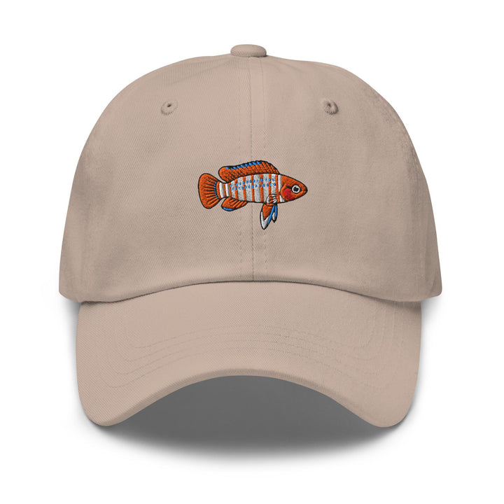 Scarlet Badis Embroidered Dad Cap: Chino Cotton Twill Adjustable Unisex Hat