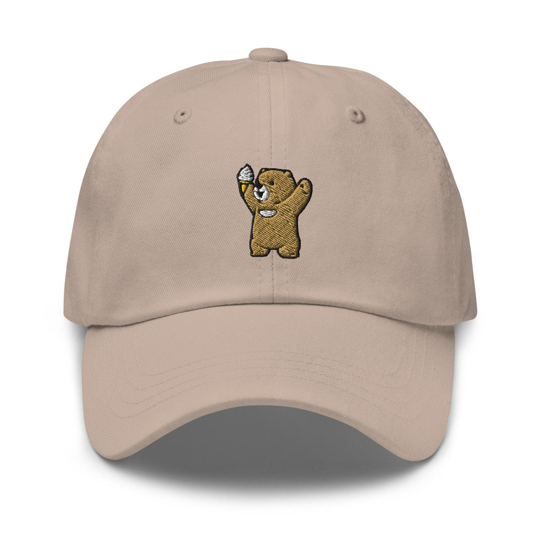 Cheerful Ice Cream Bear Embroidered Dad Cap: Chino Cotton Twill Adjustable Unisex Hat