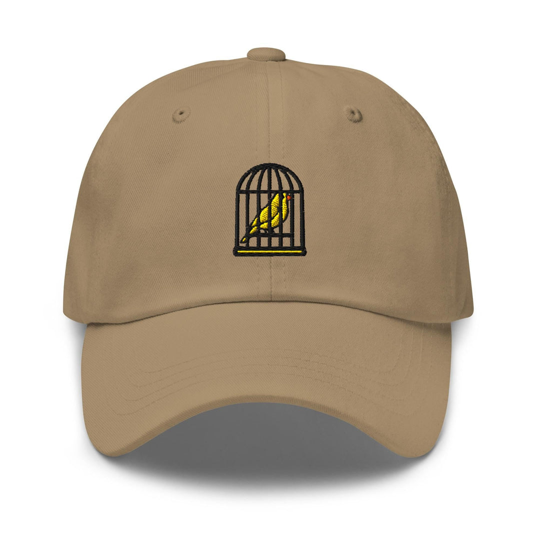 Canary in a Cage Embroidered Dad Cap: Chino Cotton Twill Adjustable Unisex Hat