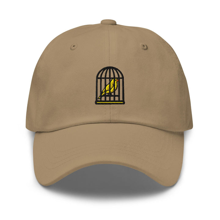 Canary in a Cage Embroidered Dad Cap: Chino Cotton Twill Adjustable Unisex Hat