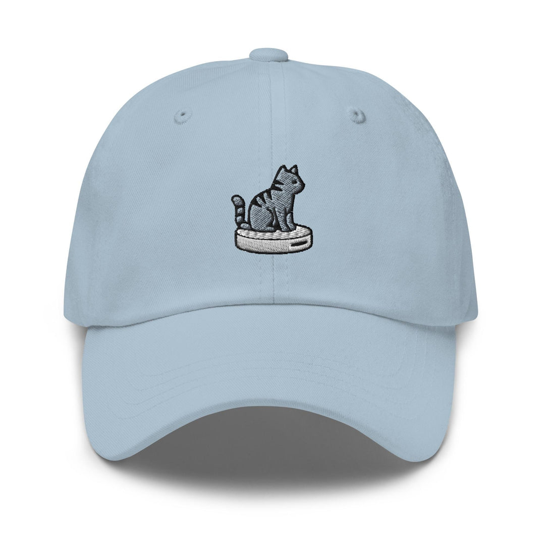 Cat on Vacuum Robot Embroidered Dad Cap: Chino Cotton Twill Adjustable Unisex Hat