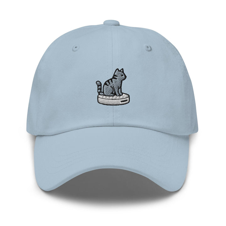 Cat on Vacuum Robot Embroidered Dad Cap: Chino Cotton Twill Adjustable Unisex Hat