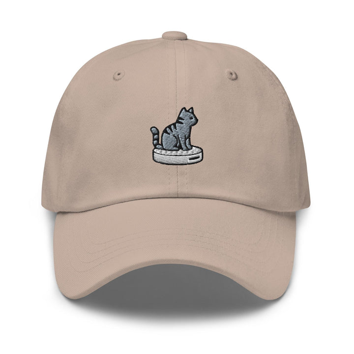 Cat on Vacuum Robot Embroidered Dad Cap: Chino Cotton Twill Adjustable Unisex Hat