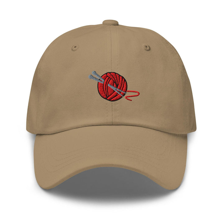 Knitting Needle and Yarn Embroidered Dad Cap: Chino Cotton Twill Adjustable Unisex Hat