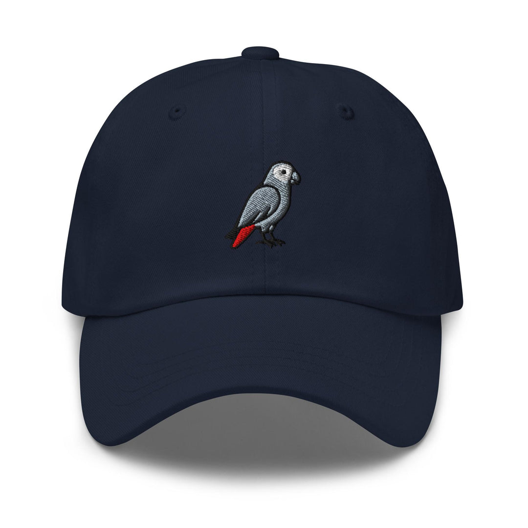 African Grey Parrot Embroidered Dad Cap: Chino Cotton Twill Adjustable Unisex Hat