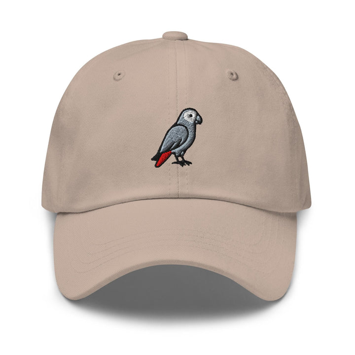 African Grey Parrot Embroidered Dad Cap: Chino Cotton Twill Adjustable Unisex Hat