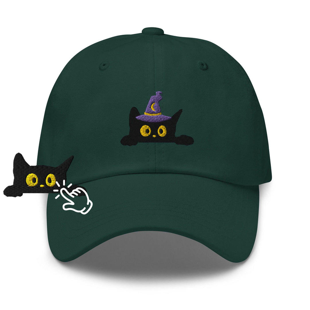 Black Wizard Cat Embroidered Dad Cap: Chino Cotton Twill Adjustable Unisex Hat
