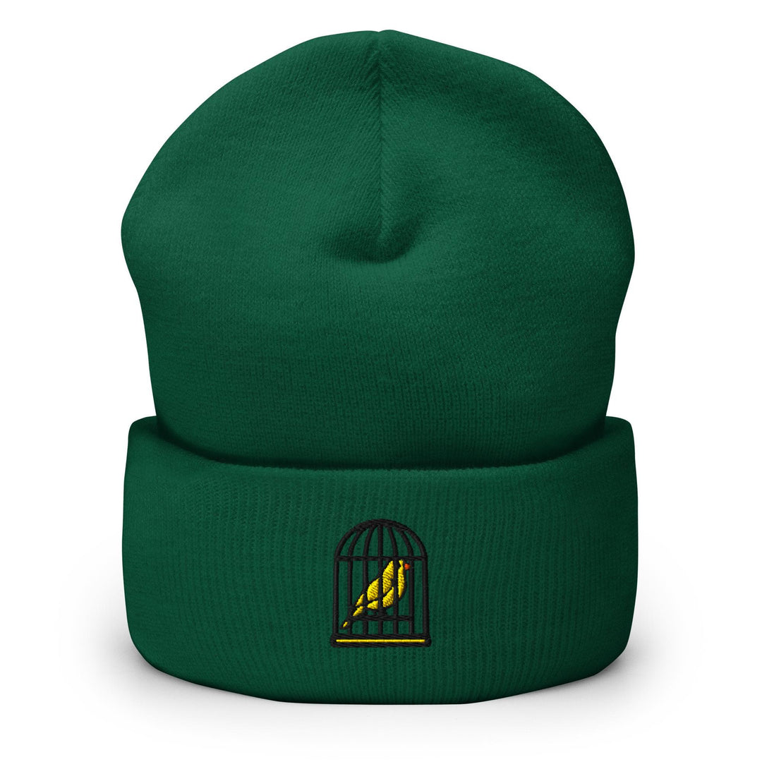 Canary in a Cage Embroidered Cuffed Beanie: Cozy Unisex Winter Cap