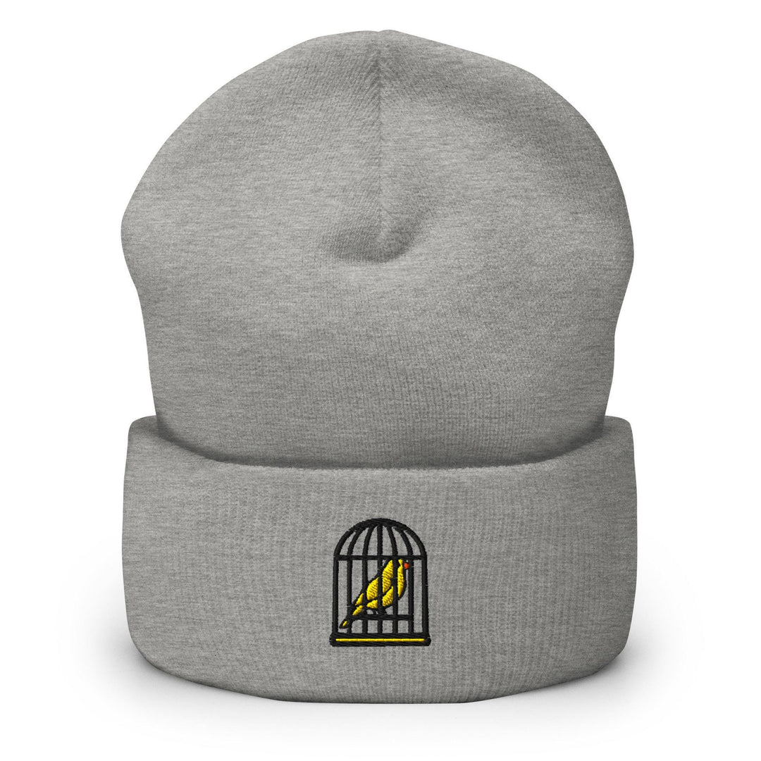 Canary in a Cage Embroidered Cuffed Beanie: Cozy Unisex Winter Cap