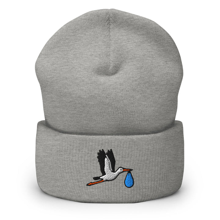 Flying Stork with Baby Bundle Embroidered Cuffed Beanie: Cozy Unisex Winter Cap